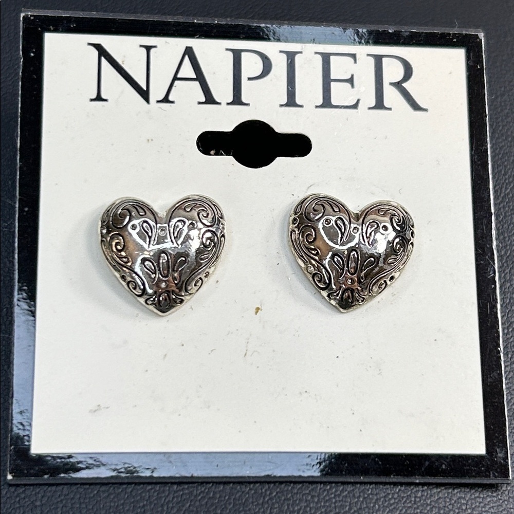 Napier Intricate Silver Heart Earrings - Picture 2 of 3